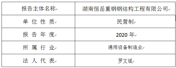 湖南恒岳重钢钢结构工程有限公司 2020年温室气体排放报告